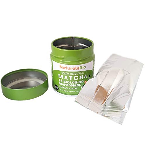 Té Verde Matcha Orgánico Ceremonial En Polvo. Biológico Japonés De 1 Grado. Matcha Bio Grado Ceremonia. Ecológico Producido En Japón, Uji, Kyoto. Para Beber, En a Cocina Y Con Latte. Lata De 30g