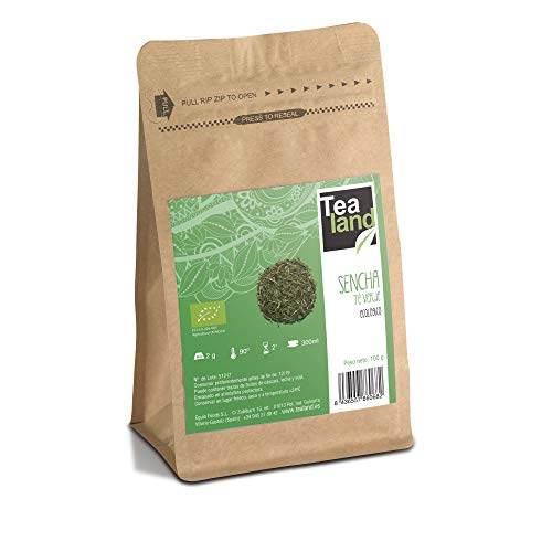 Tealand | Te Verde Sencha Orgánico | Hojas Sueltas, 100g | Te Ecologico y Natural | Aroma fresco, suave y ligero | Te verde Detox, diurético