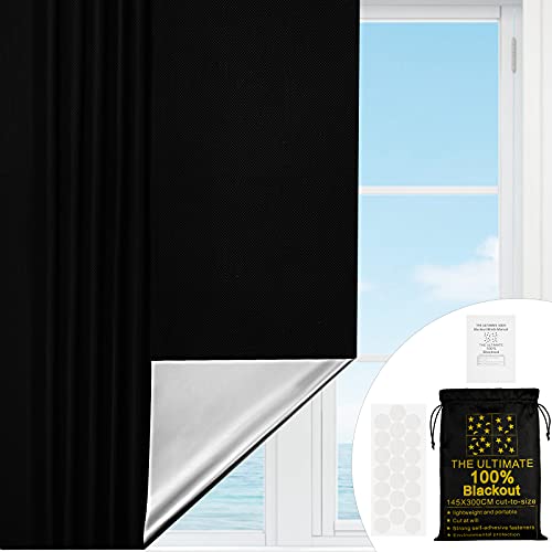 Tela oscurecedora, cortinas opacas, protección solar con revestimiento térmico, aislamiento opaco para ventanas de techo, cortinas opacas con 21 ventosas (300 cm x 145 cm)