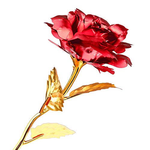 Tendlife Flor de Rojas rosas artificiales de oro rosa plateado de 24K, romántica para siempre para el día de la madre, día de San Valentín, aniversario bodas, acción gracias para la esposa de la novia