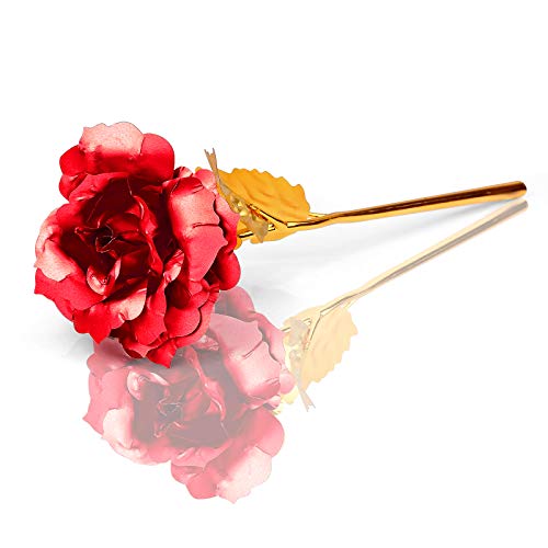 Tendlife Flor de Rojas rosas artificiales de oro rosa plateado de 24K, romántica para siempre para el día de la madre, día de San Valentín, aniversario bodas, acción gracias para la esposa de la novia