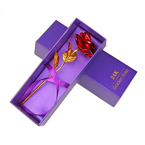 Tendlife Flor de Rojas rosas artificiales de oro rosa plateado de 24K, romántica para siempre para el día de la madre, día de San Valentín, aniversario bodas, acción gracias para la esposa de la novia