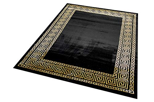 Teppich-Traum Alfombra Sala de Estar con Borde clásico en Oro Negro Größe 80 x 300 cm