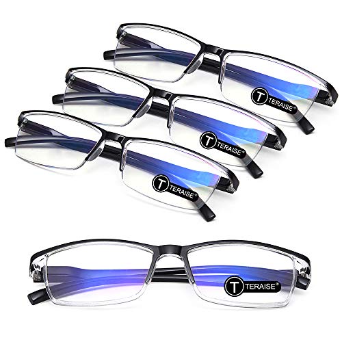 TERAISE 4PCS Moda Gafas de lectura con luz anti-azul Lectores de calidad Gafas para lectura para hombres y mujeres Computadora / teléfono celular Bloqueo de luz azul Gafas de lectura Marco(2.5X)