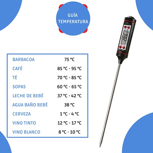 Termómetro de Cocina Digital Con Pincho de Acero Inoxidable Con Lectura Rápida Para Todo Tipo de Carne y Líquidos | Termómetro Digital para Uso Doméstico y Profesional