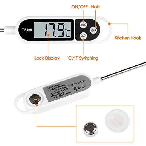 Termómetro Digital de Cocina con 5.9'' Sonda Larga, Termometro de Cocina Lectura Instantánea, Termometro Alimentos para Carne Barbacoa Comida Liquidos Aceite