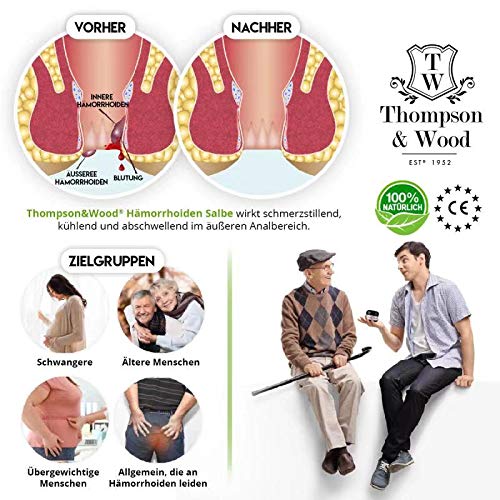 Thompson&Wood - Pomada para hemorroides, 25 g, tratamiento del dolor, picor, sangrado en la zona del ano