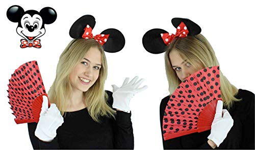 TK Group Timo Klingler 2 en 1 - Disfraz de Minnie Mini Mouse Ears con guantes y orejas de ratón para mujeres en Mardi Gras & Carnival (Juego)