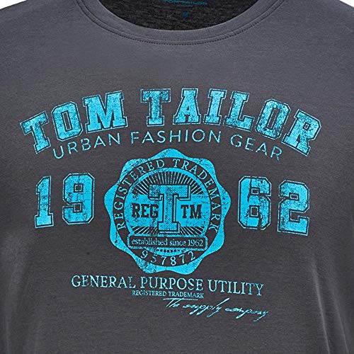 Tom Tailor T-Shirt with Logo-Print Camiseta, Gris (Tarmac Grey 10899), Large para Hombre