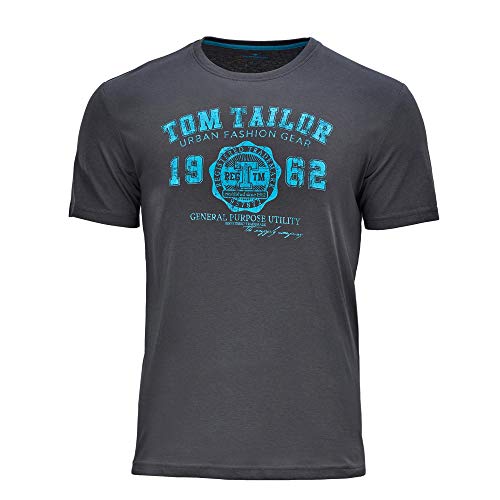 Tom Tailor T-Shirt with Logo-Print Camiseta, Gris (Tarmac Grey 10899), Large para Hombre