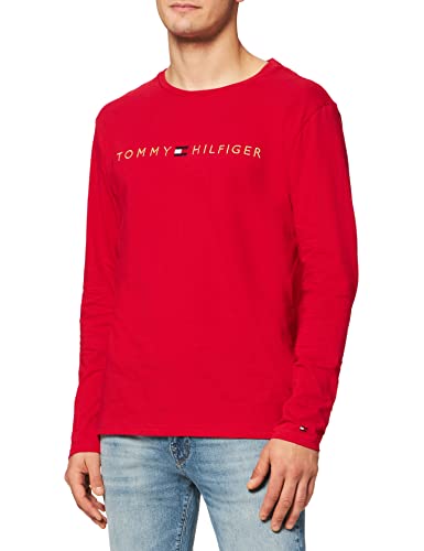 Tommy Hilfiger Cn LS tee Logo Dorado Camiseta de Pijama, Primary Red, M para Hombre