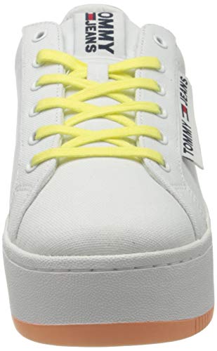 Tommy Hilfiger Oversized Label Icon Sneaker, Zapatillas Mujer, Blanco (White/Blush Red/Melon Orange 0k4), 41 EU