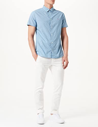 Tommy Jeans TJM Shortsleeve Dobby Shirt Camisa, Perfume Blue, L para Hombre