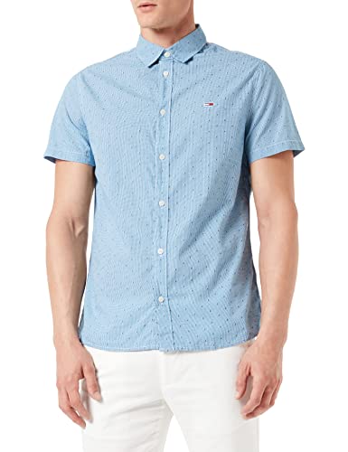 Tommy Jeans TJM Shortsleeve Dobby Shirt Camisa, Perfume Blue, XL para Hombre