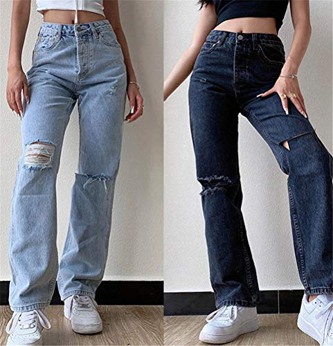 Tomwell Vaqueros Mujer Cintura Alta EláStico Rectos Tejanos Skinny Slim Boot Cut Boyfriend Jeans Sexy Acampanados Vintage de Moda Casual Pantalones de Tubo Vaqueros F Azul XS