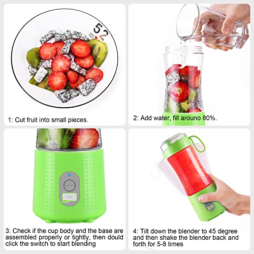 TOPESCT Mini Batidora Portátil Personal para Batidos y Smoothies - con 6 Cuchillas 3D y Vaso Exprimidor de 380 ml - Potente Máquina de Mano Mezcladora de Frutas de 2000 mAh*2 Recargable por USB