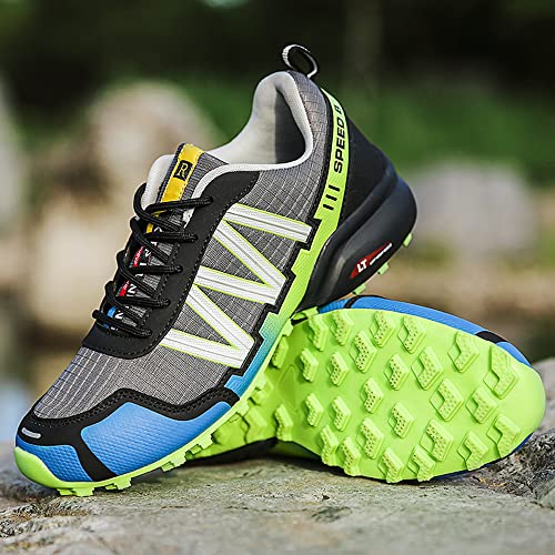 Topwolve Zapatillas de Senderismo Hombre Zapatillas Trail Running Ligero Deportivas Antideslizantes AL Aire Libre Zapatillas de Deportes Zapatillas de Trekking Gris Verde 44 EU