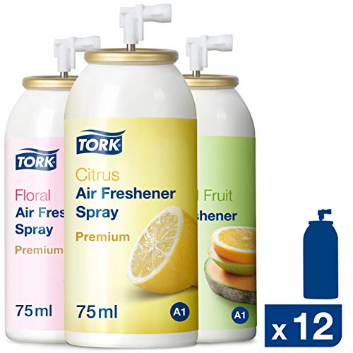 Tork 236056 Pack mixto de ambientadores en spray / Recambios de atomizadores de espray compatibles con el sistema A1 de Tork / Cítrico,Floral y Frutal