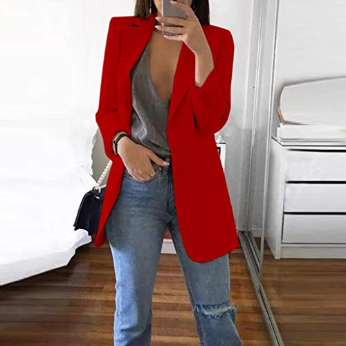 Trajes Mujer Invierno Otoño 2019 SHOBDW Liquidación Venta Abrigos Mujer Elegantes Color Sólido Chaqueta Mujer Solapa Cardigan Mujer Largos Rebajas Casual Blazers Mujer Talla Grande(Rojo,XL)