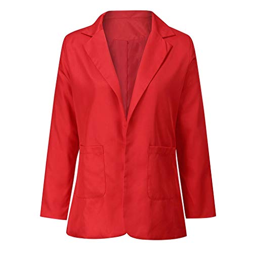 Trajes Mujer Invierno Otoño 2019 SHOBDW Liquidación Venta Abrigos Mujer Elegantes Color Sólido Chaqueta Mujer Solapa Cardigan Mujer Largos Rebajas Casual Blazers Mujer Talla Grande(Rojo,XL)