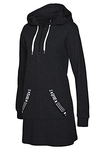 TrendiMax Sudadera con Capucha Mujer Larga Vestido con Media Cremallera Invierno Otoño Hoody Pulóver Gris Oscuro M