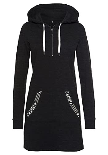 TrendiMax Sudadera con Capucha Mujer Larga Vestido con Media Cremallera Invierno Otoño Hoody Pulóver Gris Oscuro M