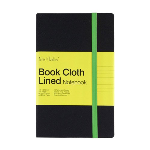 Trinity Notes and Dabbles Luna Design Lined Cloth Notebook (Small, Black/Green) by