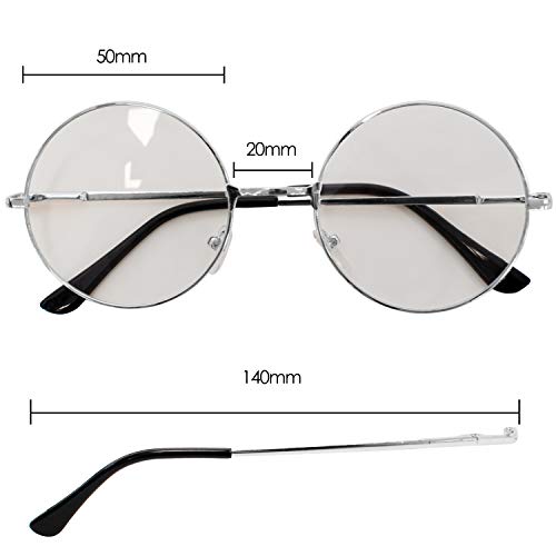 TRIXES Plata redondas Unisex Plateadas - Gafas estilo retro de los años sesenta Lentes Beatles transparentes - Gafas Griegas para Vestir montura de metal Accesorios para vestir - Gafas clásicas de dis