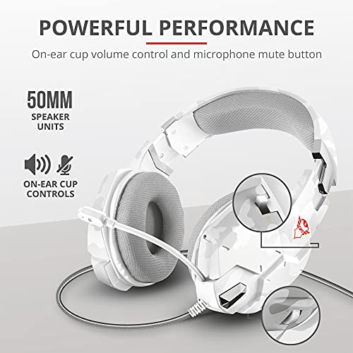 Trust Cascos Gaming GXT 322W Carus Auriculares Gamer con Micrófono Flexible y Diadema Ajustable, Cable de 1 m, para PS4, PS5, PC, Nintendo Switch, Xbox One, Xbox Series X - Blanco Camuflaje