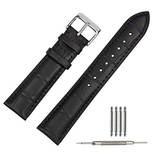 TStrap Reloj Correa Cuero 20mm - Reemplazo De Correa Suave Negra - Correa Deportiva para Hombre Mujer - Hebilla Cierre de Pulsera de Relojes Inteligentes -14mm 16mm 18mm 19mm 21mm 22mm 23mm 24mm