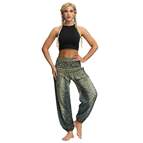 TUDUZ Pantalones Harén Aladdin Mujer Holgado Boho Hippy Pantalones Deportivos (VerdeD, F)