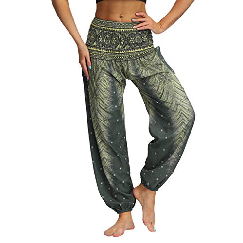 TUDUZ Pantalones Harén Aladdin Mujer Holgado Boho Hippy Pantalones Deportivos (VerdeD, F)