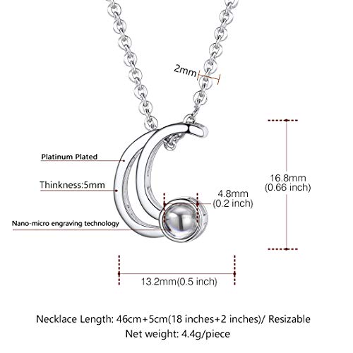 U7 Collares de Te Amo en 100 Idiomas Colgante Nano Micro-Tallado con 46CM Cadena Fina Collares de Recuerdos de Amor Colgantes Alfabéticos Letra Nombre C