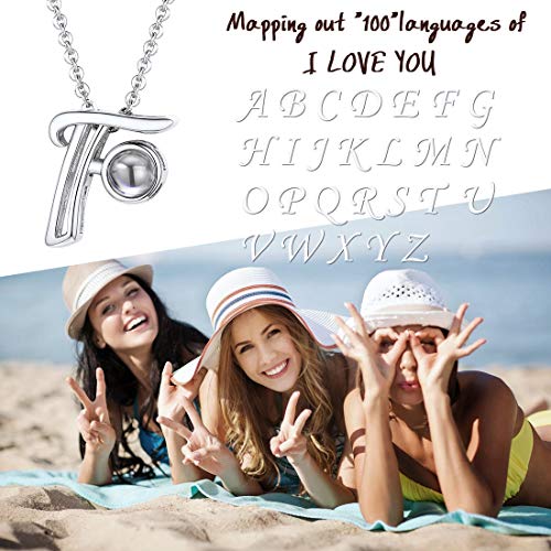 U7 Collares de Te Amo en 100 Idiomas Colgante Nano Micro-Tallado con 46CM Cadena Fina Collares de Recuerdos de Amor Colgantes Alfabéticos Letra Nombre C