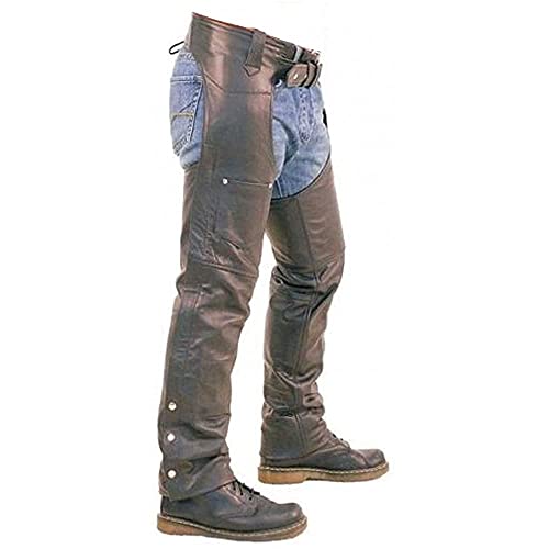 UbAli Chaps - Pantalones de piel auténtica para hombre, color negro y marrón, Negro, 34W x 29L