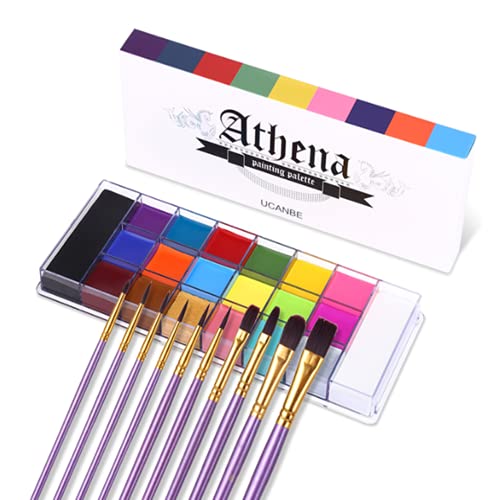 UCANBE Juego de paleta de maquillaje, 20 colores de pintura corporal facial y 10 piezas de cepillo de maquillaje, paleta de pintura al óleo profesional con juego de brochas de maquillaje