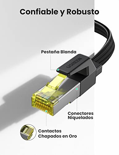 UGREEN Cable Red Cat 7, Cable Ethernet CAT7 Trenzado Plano Cable LAN 10Gbps 600MHz Cable RJ45 Compatible con PS5, Xbox X/S, PC, PS4, TV Box, Router, Servidor NAS, Cat 6, Cat 5, 3 Metros