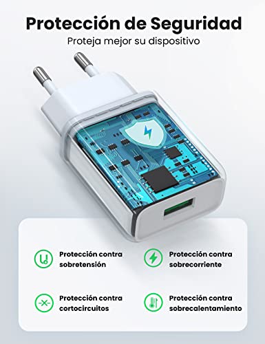 UGREEN Cargador Quick Charge 3.0, Cargador USB 18W Cargador Carga Rápida Cargador de Red para Xiaomi Mi10 Mi9 Redmi 10 Redmi Note 10 Redmi Note 9 Galaxy S21 S20 S10 BQ Aquarius X iPhone 13 12-Blanco