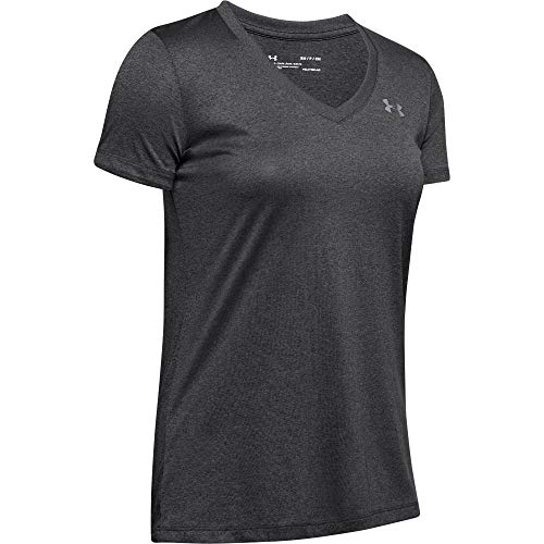 Under Armour Tech Short Sleeve V-Solid Camiseta, Mujer, Negro (Black/Metallic Silver), L