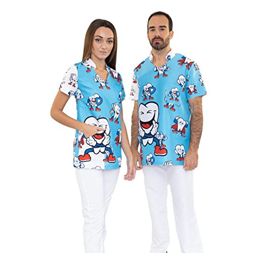 Uniforme Sanitario Mujer Ropa Trabajo Pijama Medico Casaca Enfermera Estetica Peluqueria Veterinaria Hospital Limpieza y Empleada Hogar Antilejía y No Destiñe - Casaca Dentista Feliz Mujer L