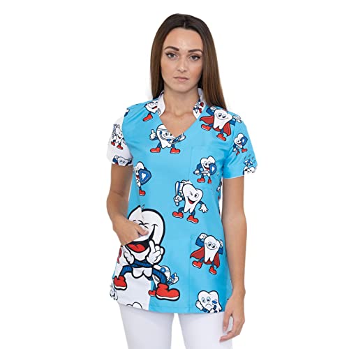 Uniforme Sanitario Mujer Ropa Trabajo Pijama Medico Casaca Enfermera Estetica Peluqueria Veterinaria Hospital Limpieza y Empleada Hogar Antilejía y No Destiñe - Casaca Dentista Feliz Mujer L