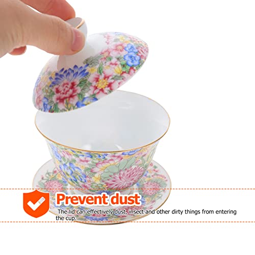 UPKOCH Ceramic Tureen Teacup Gaiwan Platillo: Chino Tradicional Chino Kong Fu Gong Fu Taza de Té Sancai Cover Towl Saucer Soucer Set para El Té de Hoja Suelta en Flor