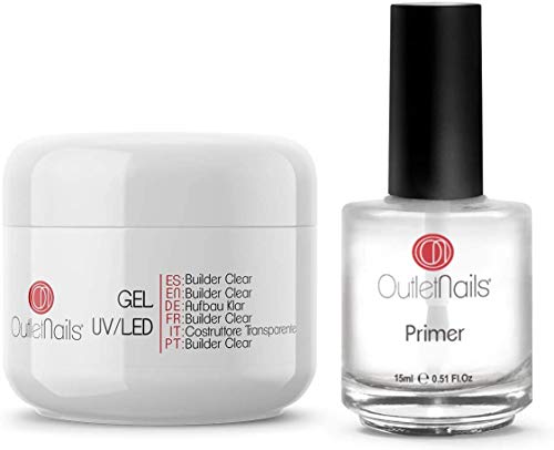 UV Gel Builder Clear 50ml + Primer 15ml sin acido | Ideal para centros de uñas de gel | Outlet Nails