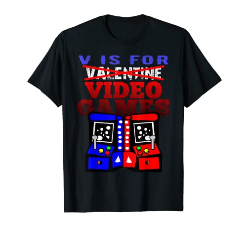 V Es Para Videojuegos Divertido Día de San Valentín Hombres Gamer Amantes Camiseta