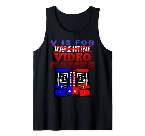 V Es Para Videojuegos Divertido Día de San Valentín Hombres Gamer Amantes Camiseta sin Mangas