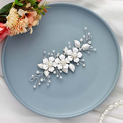 Vakkery - Diadema de novia con diseño de flores plateadas, para damas de honor