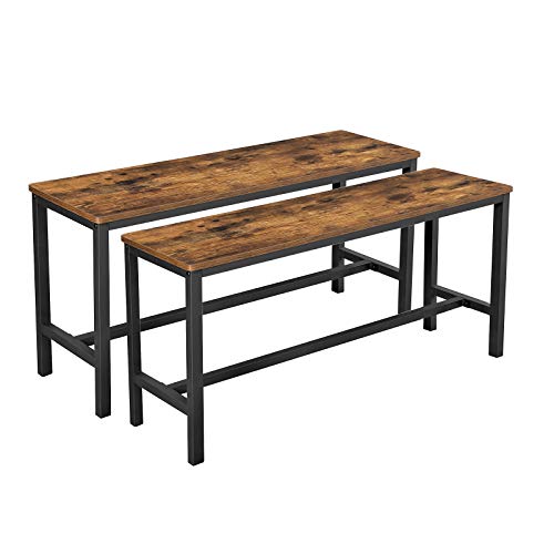 VASAGLE Bancos para Cocina, Juego de 2, Bancos Interiores Estilo Industrial, 108 x 32,5 x 50 cm, Estructura Metálica Duradera, para Cocina, Comedor, Sala de Estar, Marrón Rústico KTB33X