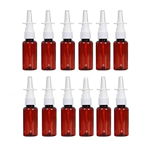 VASANA 12 botellas de plástico ámbar vacías, rellenables, con pulverizador nasal, para maquillaje, agua, para perfumes, aceites esenciales, uso médico, aplicaciones salinas