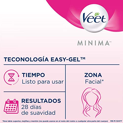 Veet Bandas Depilatorias de Cera Fría Facial para pieles hipoalergénicas - 20 bandas y 2 toallitas de acabado óptimo