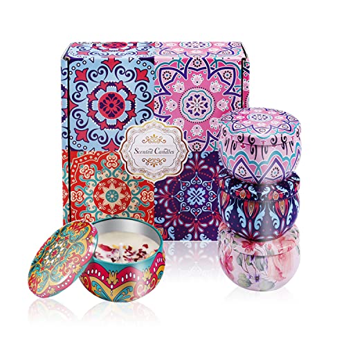 Velas aromatizadas, velas perfumadas de cera de soja en lata con aceites esenciales de flores para aromaterapia, tarros de velas, candelabros, velas de jazmín, (un conjunto, 4 x 62 g)